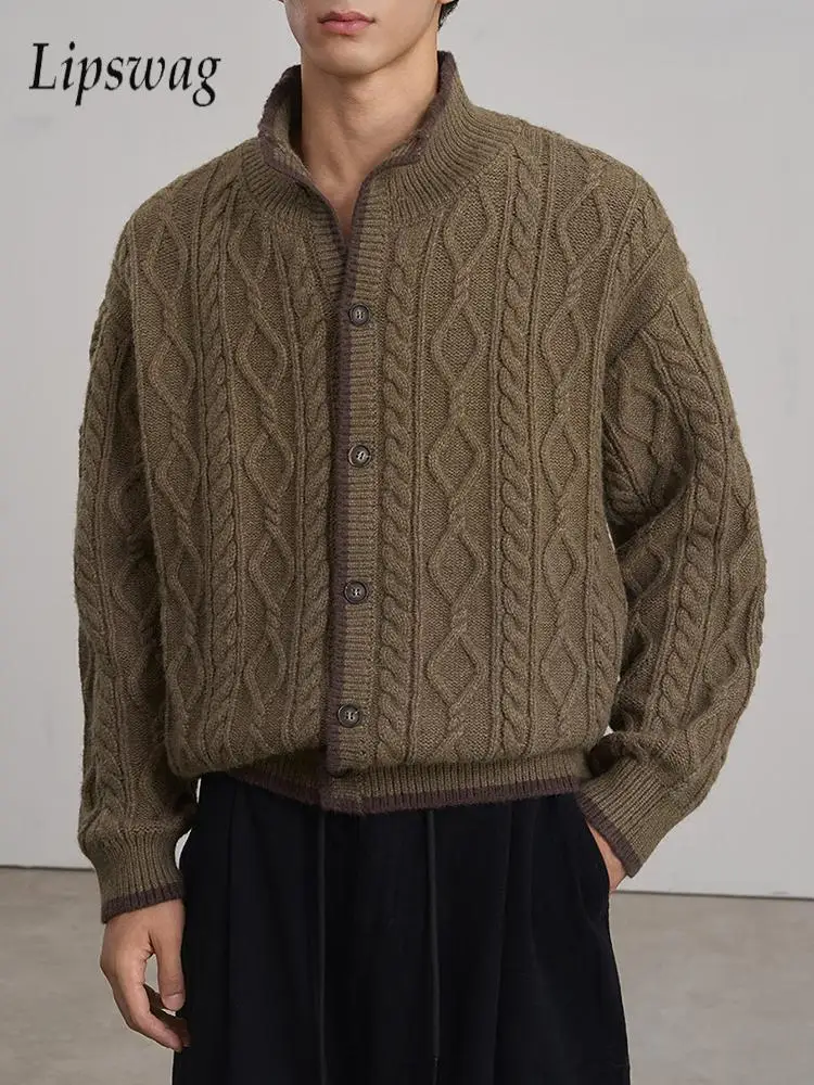 

Модные мужские свитера, кардиганы, осень-зима, уличные повседневные свитера с воротником-стойкой на пуговицах, мужская куртка, пальто, уличная одежда, пальто