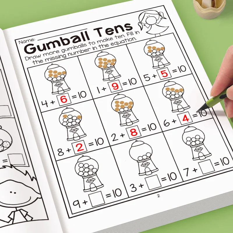 Cuaderno de Actividades Interactivo de Matemáticas de 32 Páginas con Hojas de Trabajo de Sumas y Restas, Rompecabezas de Cruzadas y Actividades Matemáticas Coloridas