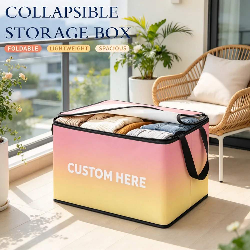 1pc Custom Large Capacity Foldable Fabric Storage Box with Durable Zipper, for Office Storage for Living Room, Bedroom Placement