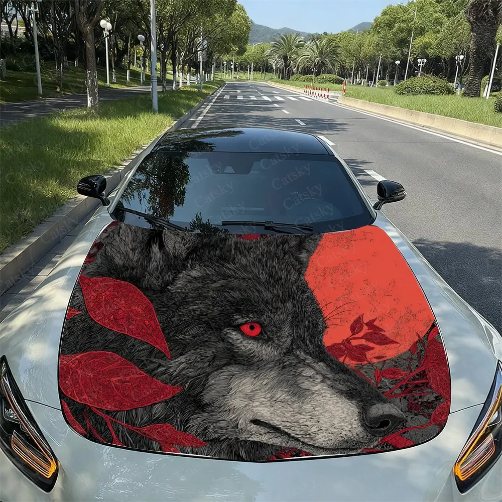 

Red Night Moon Wolf Car Hood Film, Hood Decoration Sticker, Truck Hood Film, Domineering Appearance, Advanced Adhesive, Durable