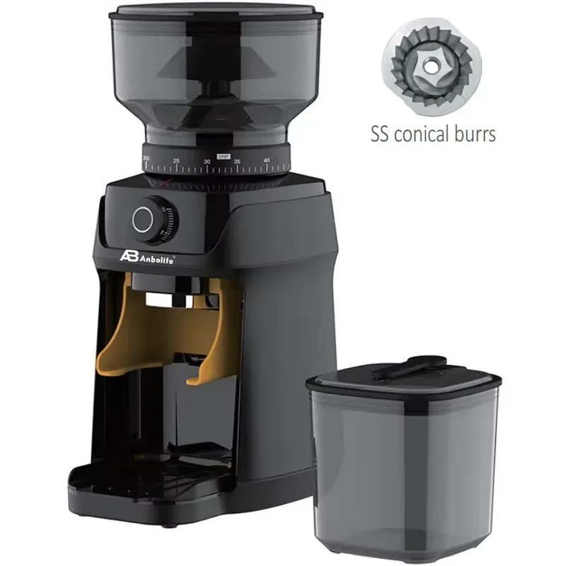 Anbolife Electric Coffee Grinder with SS Conical Burr, 50 Grind Settings, 250g Bean Hopper, Adjustable Timing Bean Grinder