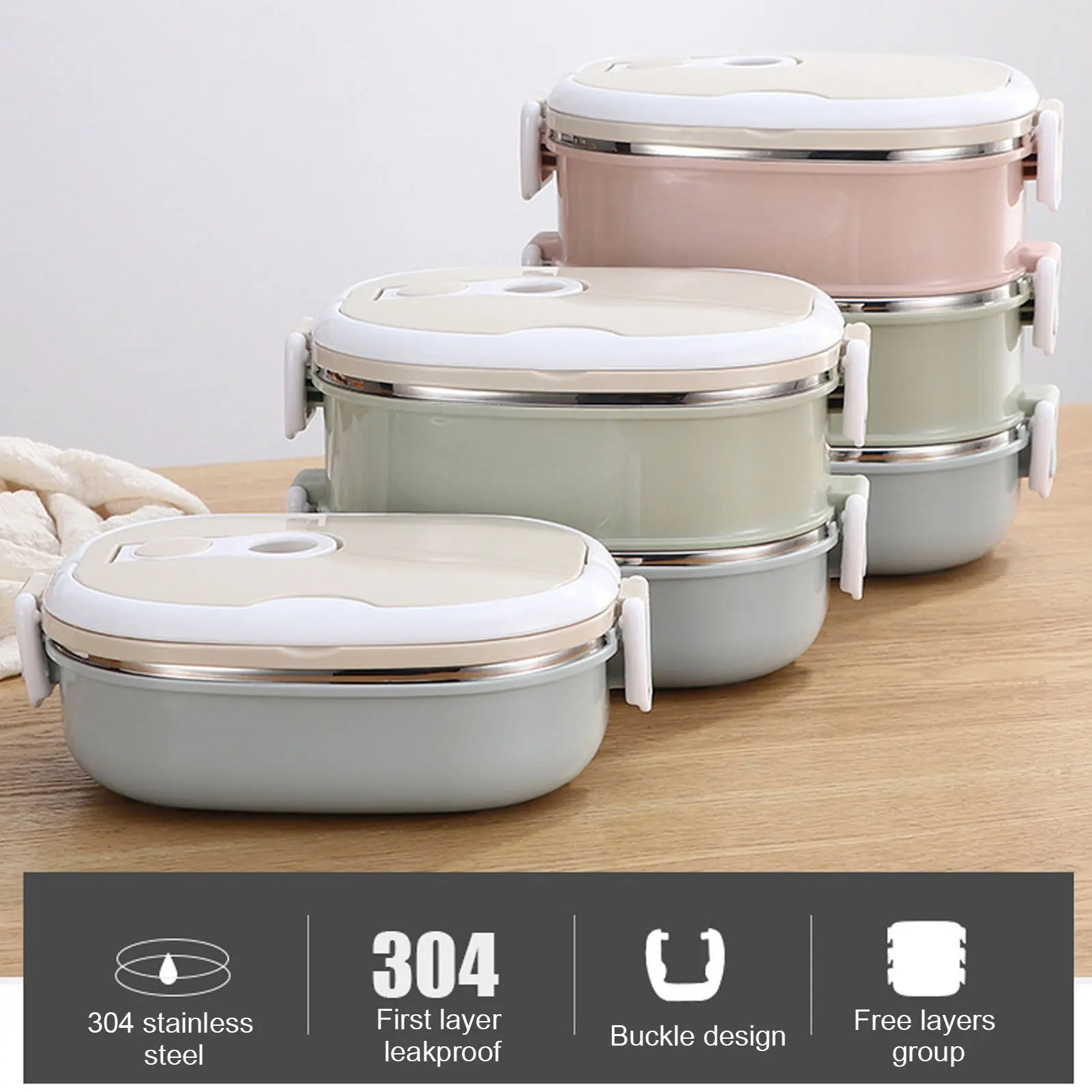 

Chinese Insulated Heat Preservation Lunch Box, Scandinavian Style 304 Stainless Steel Student Sealed Multi-layer Fast Food Box