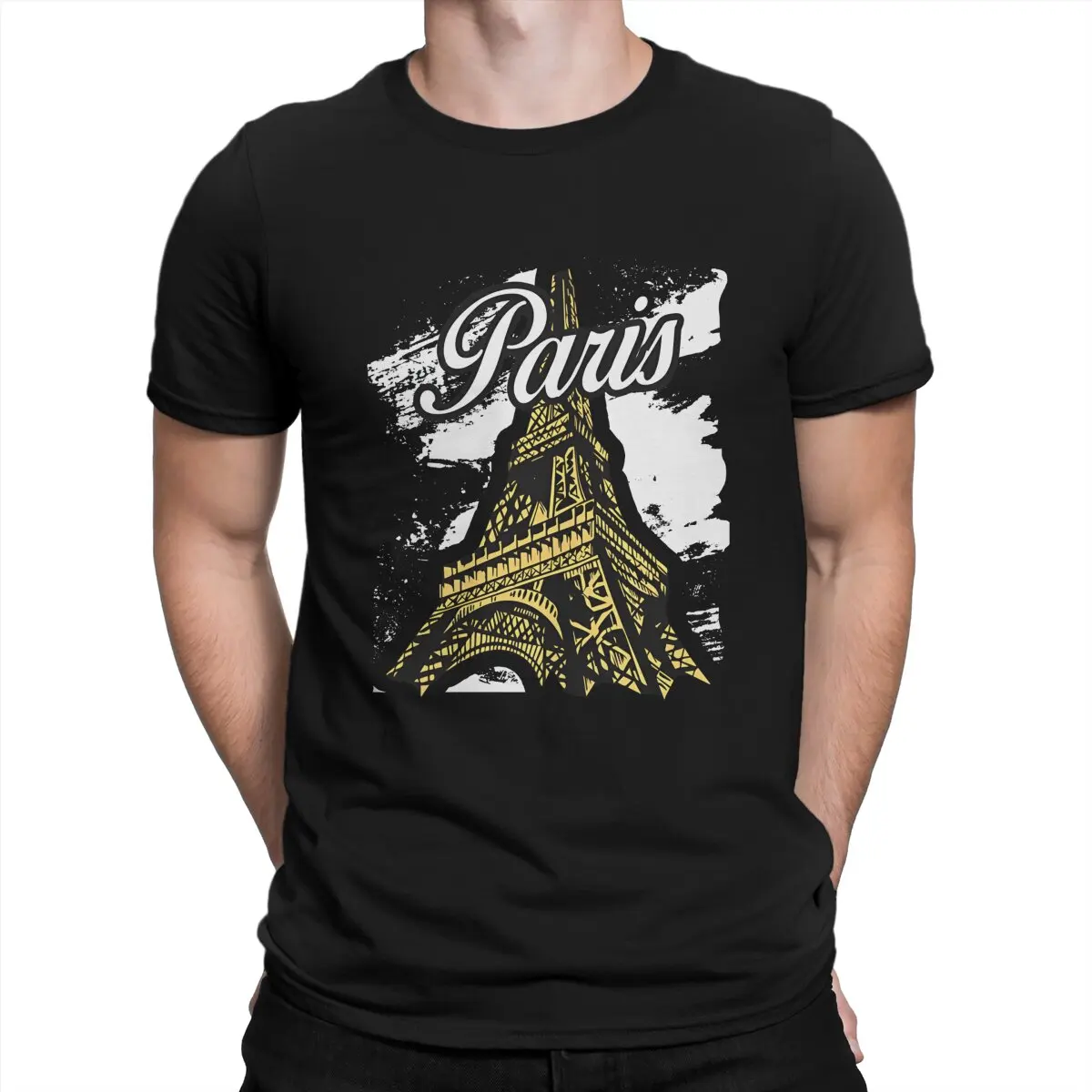 I Love  Eiffel Tower T-Shirt Men Paris Awesome 100% Cotton Tees Round Neck Short Sleeve T Shirt Gift Idea Tops