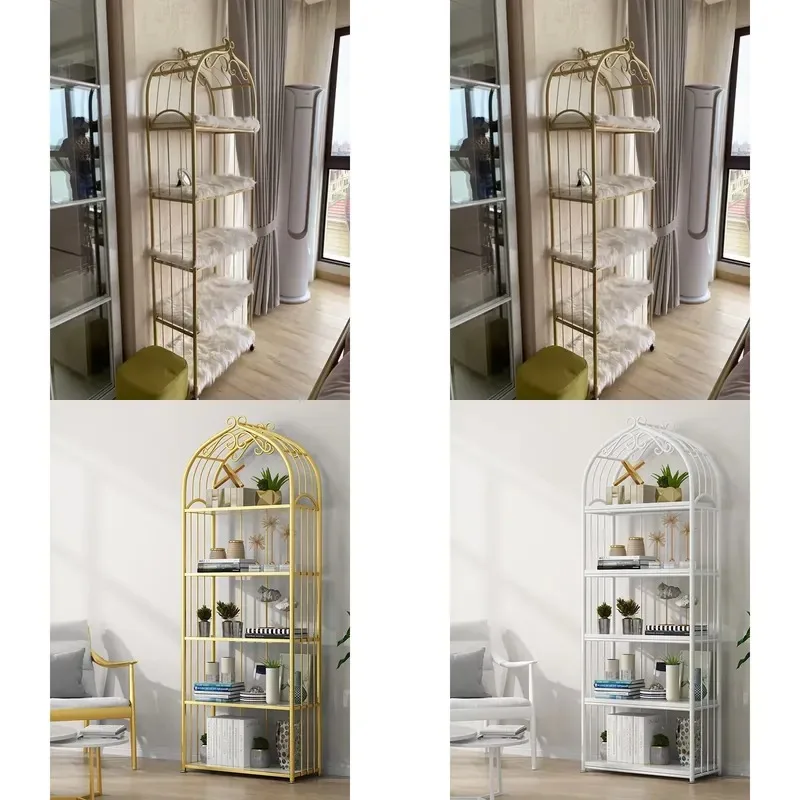 Light Luxury Bird Cage Display Rack Simple Wrought Iron Floor Shelf for Living Room Bedroom Decoration Book Storage Plant