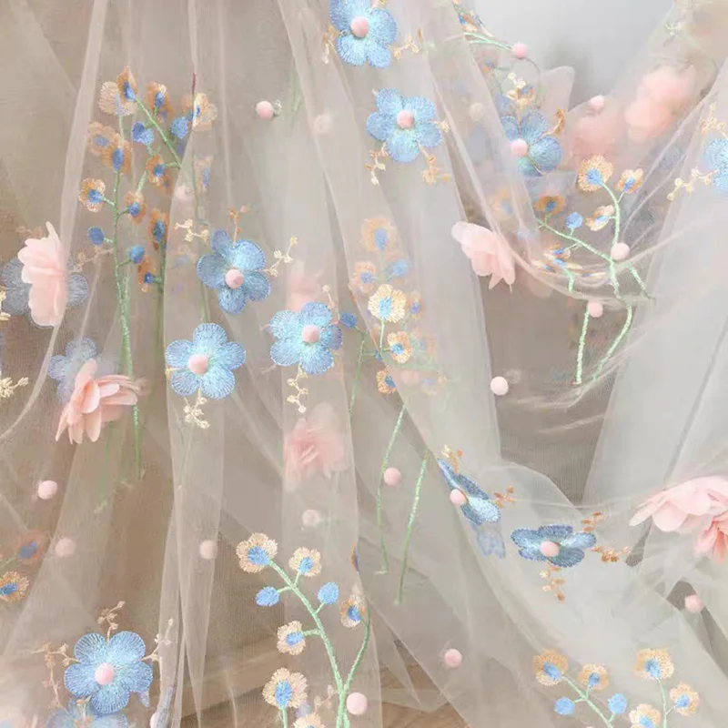 

Сетчатая ткань с маленькой цветочной вышивкой, 3D вышитое кружево, мягкий тюль, материал для свадебного платья своими руками, юбка, ручная работа, ремесло