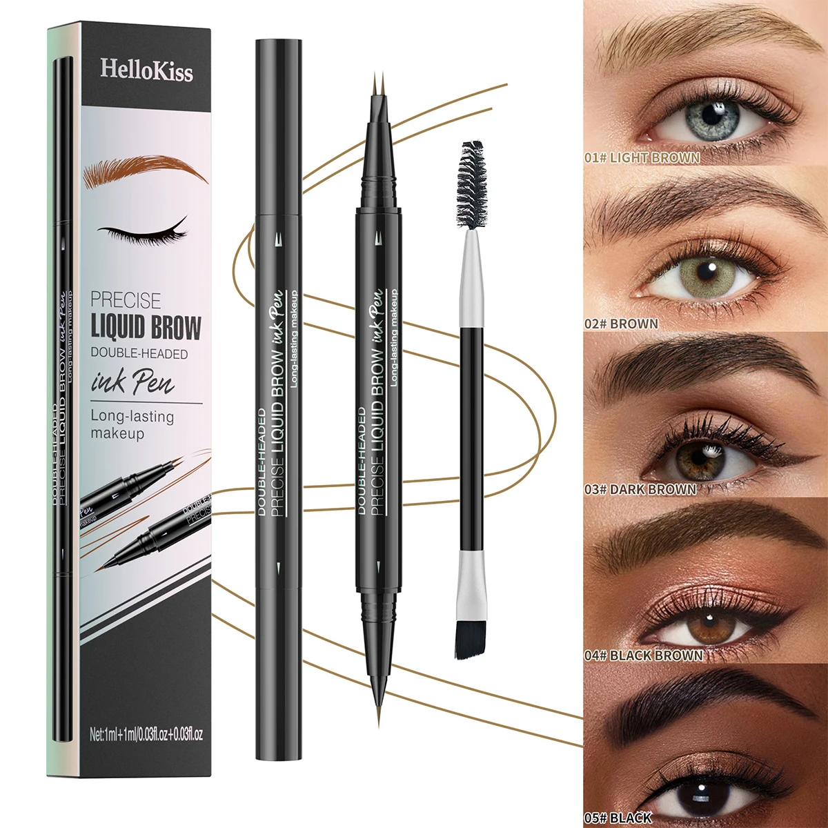 Lápiz de cejas de dos puntas de doble cabeza con pincel para cejas, lápiz de cejas fácil de colorear resistente al agua de larga duración de 5 colores
