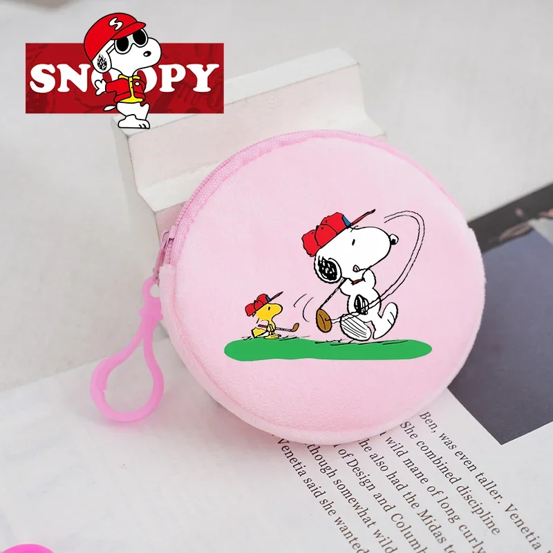 Snoopy Plush Coin Purse Cartoon Round Mini Wallet Anime Zipper Purse Cute Girls Money Bags Kids Girls Birthday Party Kawaii Gift