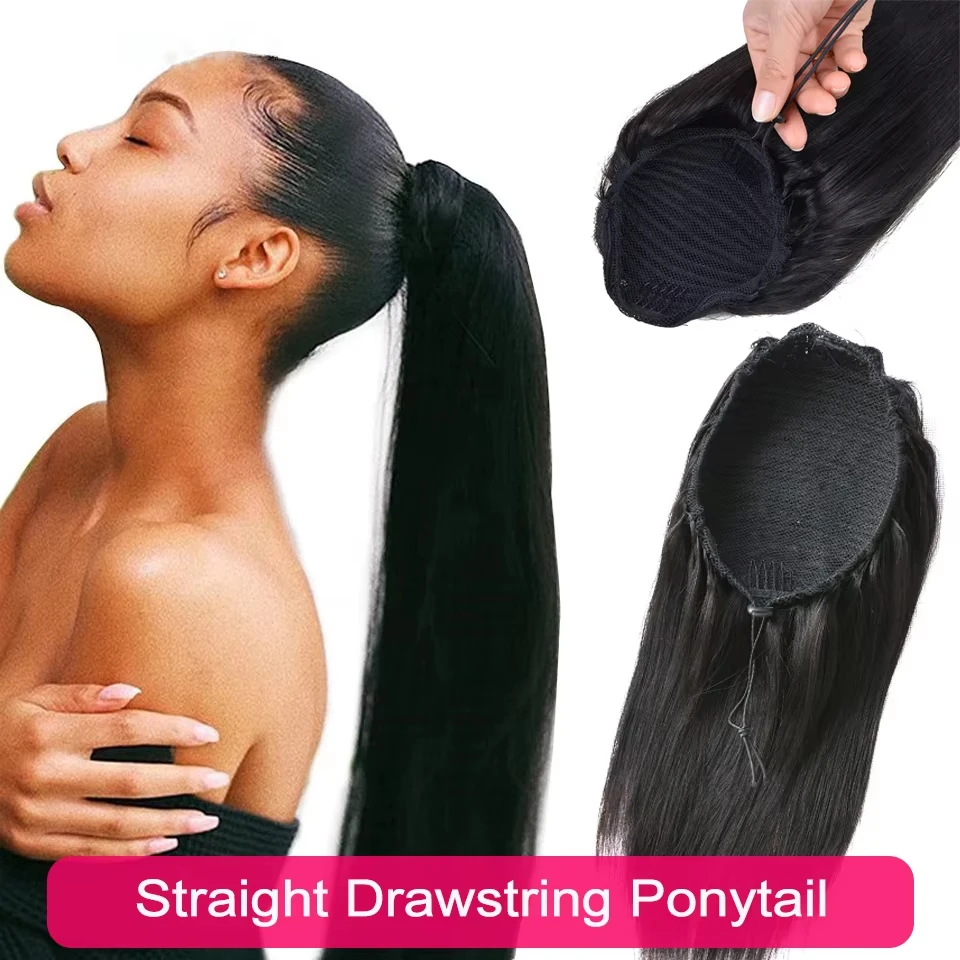 Drawstring Ponytail Human Hair Natural Silky Straight Ponytails Human Hair Extensions Clip In Hairpiece Remy Pony Tail For Women