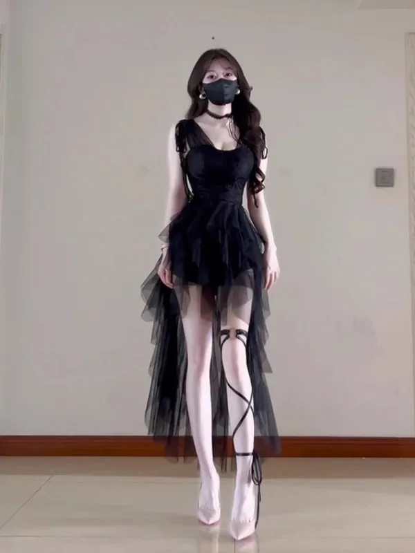 

Элегантное кружевное платье Hebe Style с уникальным дизайном, на бретельках, с драпировкой на талии, пышной юбкой, сексуальное, с асимметричным открытым плечом, для осени