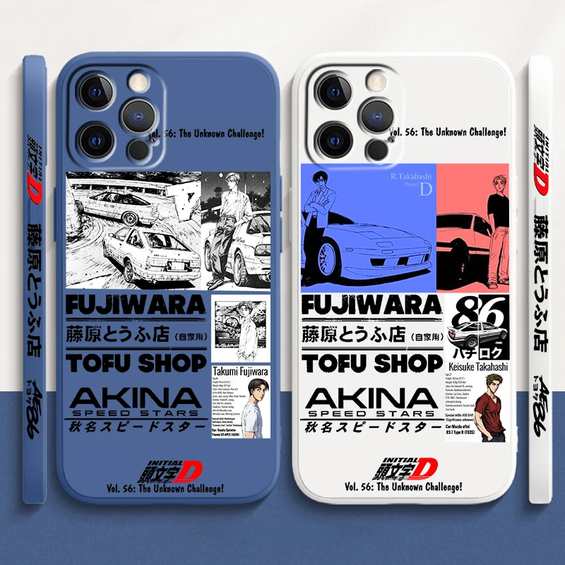 Initial D Art Anime Cool For Apple iPhone 16 15 14 13 12 11 XR XS X Pro Max Plus Liquid Left Rope Phone Case Soft Cover