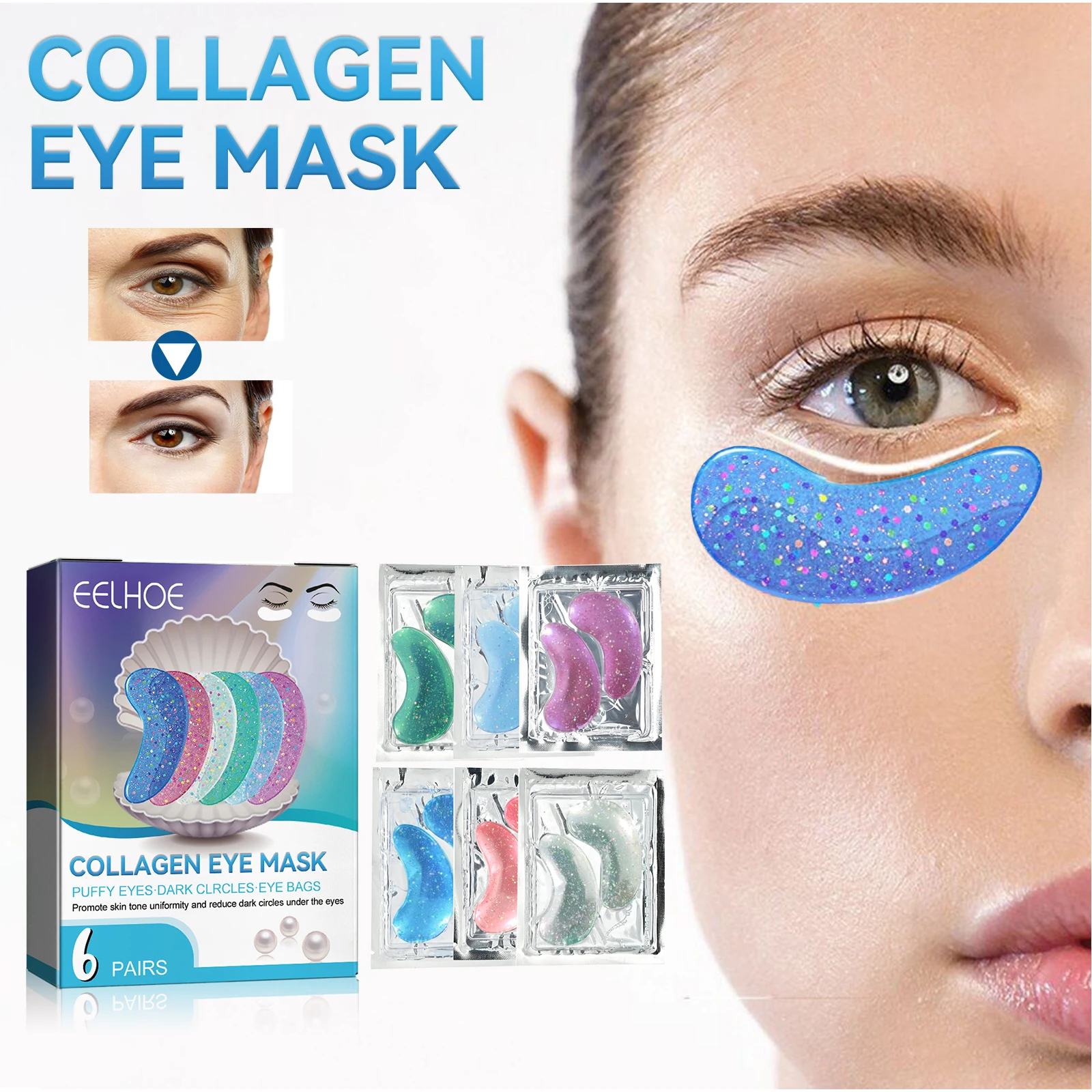 EELHOE Collagen Eye Mask Lightens Fine Lines and Dark Circles Hydrates, Moisturizes, Firms and Lifts Crystal Eye Masks