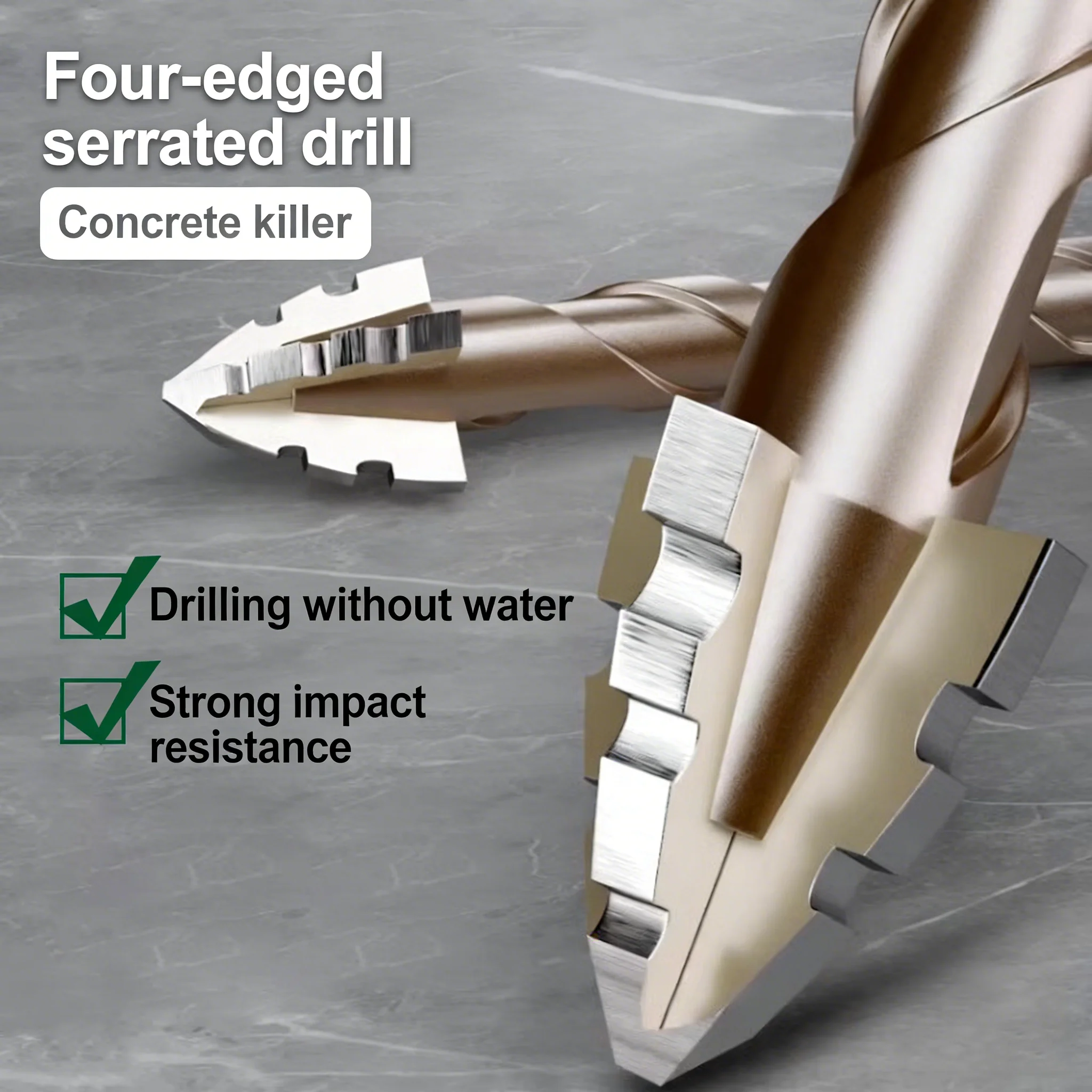

Four blade serrated eccentric drill, all ceramic tile, concrete, cast iron, hexagonal handle high hardness alloy drill bit,