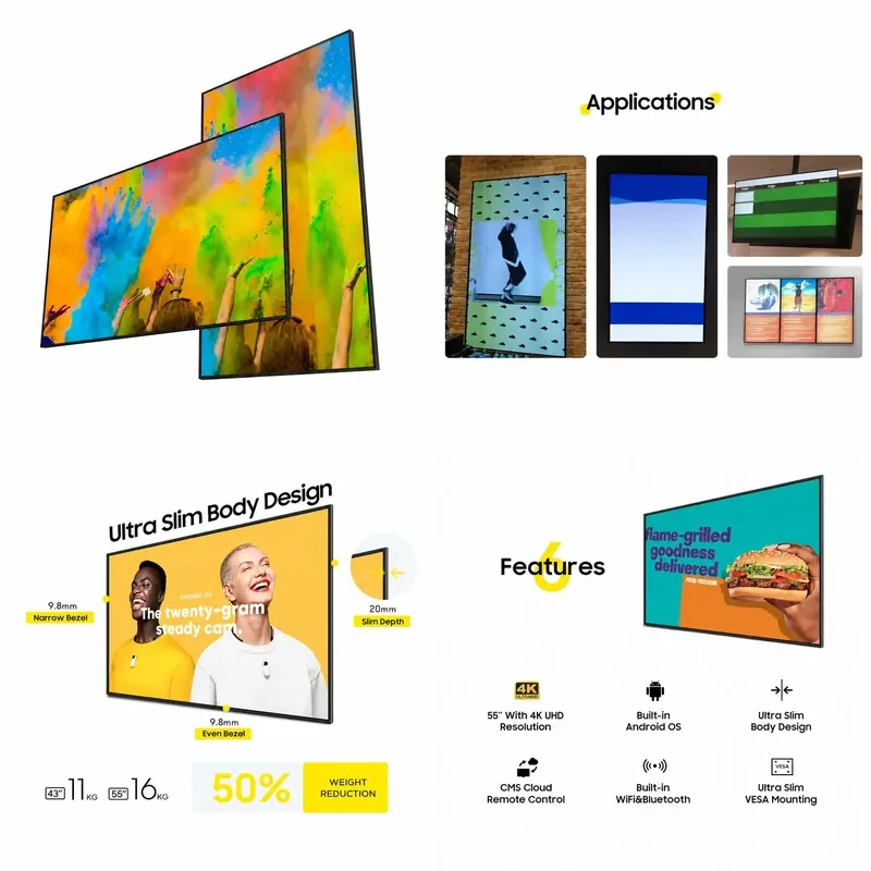 for HMI Android Smart Flat Display 32 43 55 Inch 4K Video Sign TV Wall LCD Screen Monitor
