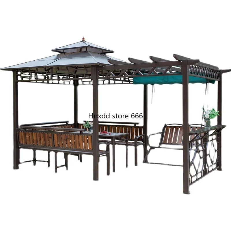 Outdoor gazebo grape stand swing table and chairs preservative wood