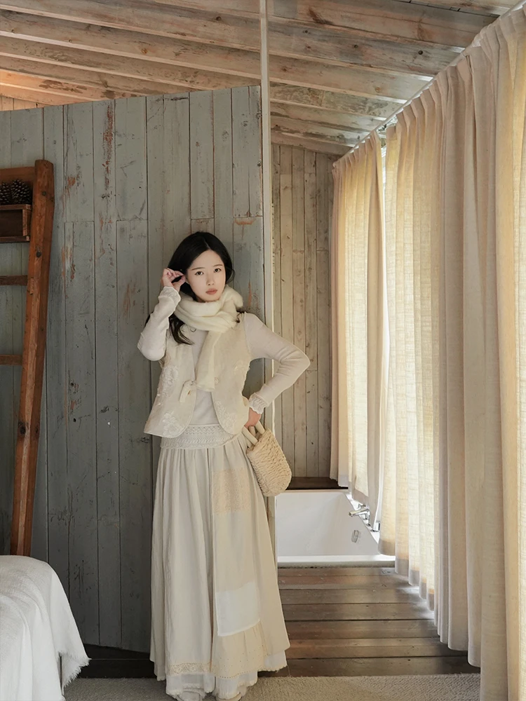 

Romantic Romantic Double Layer Lace Splicing Design f Skirt High Waist Cotton mid Stretch No Split Umbrella Skirt