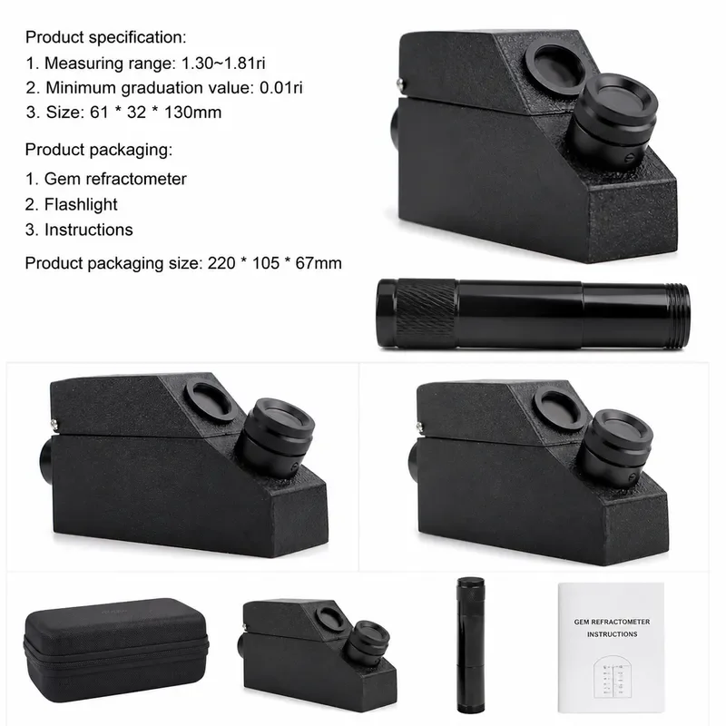 Gemstone Refractometer 1.30-1.81 RI Jewelry Testing Tool Emerald Zircon Double Refraction Meter With LED Flashlight
