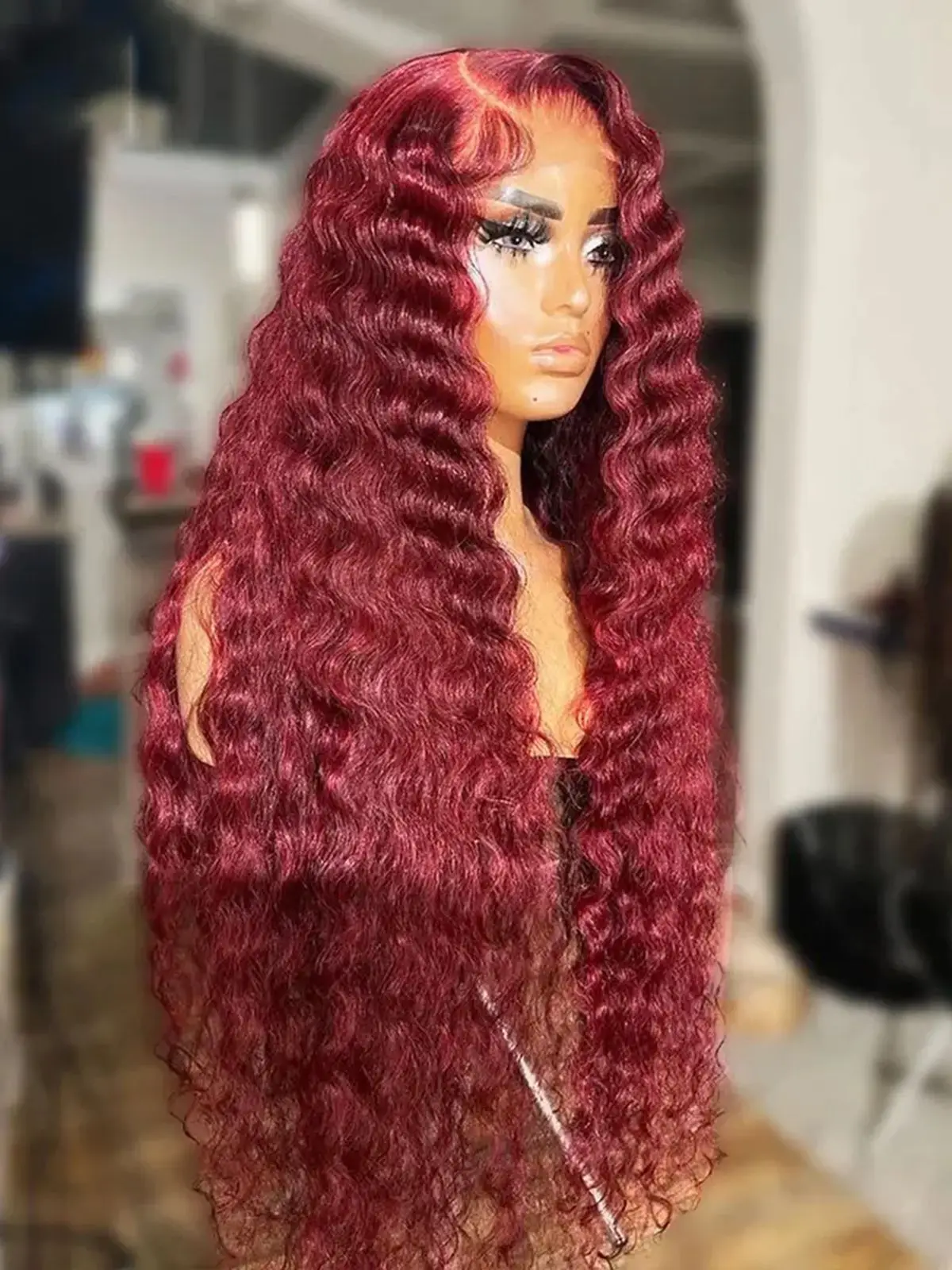 موجة عميقة 99J أحمر بورجوندي اللون الاصطناعية 13X4 الدانتيل الباروكة الأمامية للنساء السود قبل قطعها مع شعر الطفل سحب كوين تأثيري