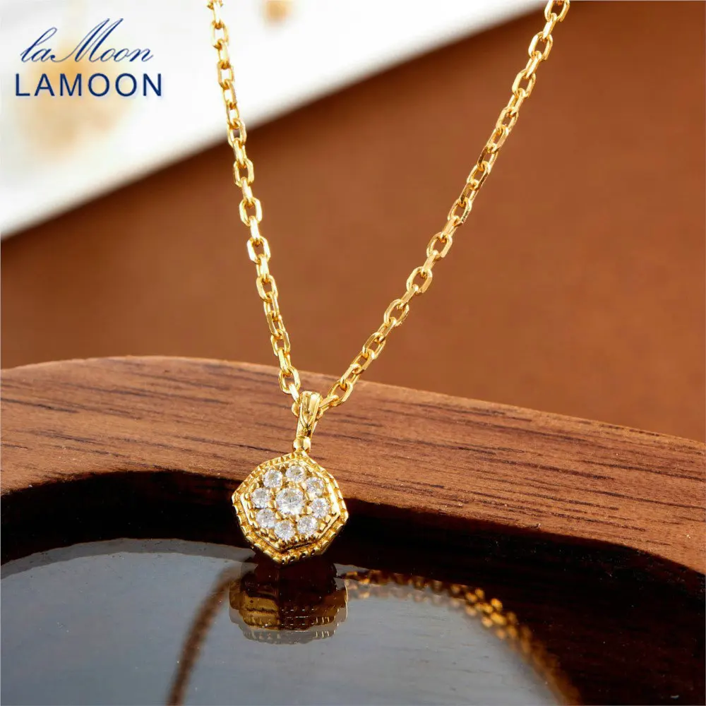 

LAMOON Natural Opal Gemstone Pendant Necklace For Women Double Side Cubic Zircon Exquisite S925 Silver Gold Vermeil Fine Jewelry