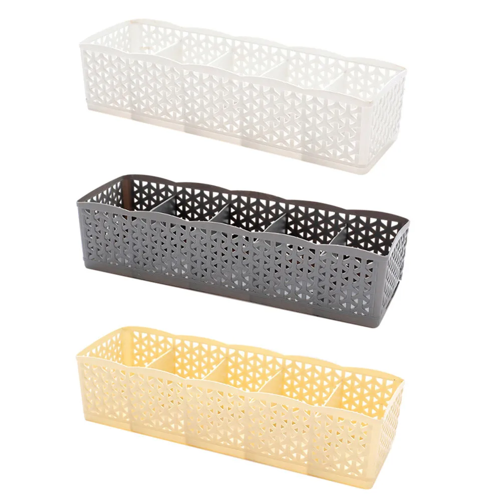 5 Cells Plastic Organizer Storage Box Tie Bra Socks Drawer Cosmetic Divider Bedroom Wardrobe Storage Organizer