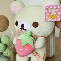 White Rilakkuma Plush Cute Animal Strawberry Cute Bear Stuffed Doll Kuma Plushies Kawaii Room Deocr Toys Xmas Gift for Kids