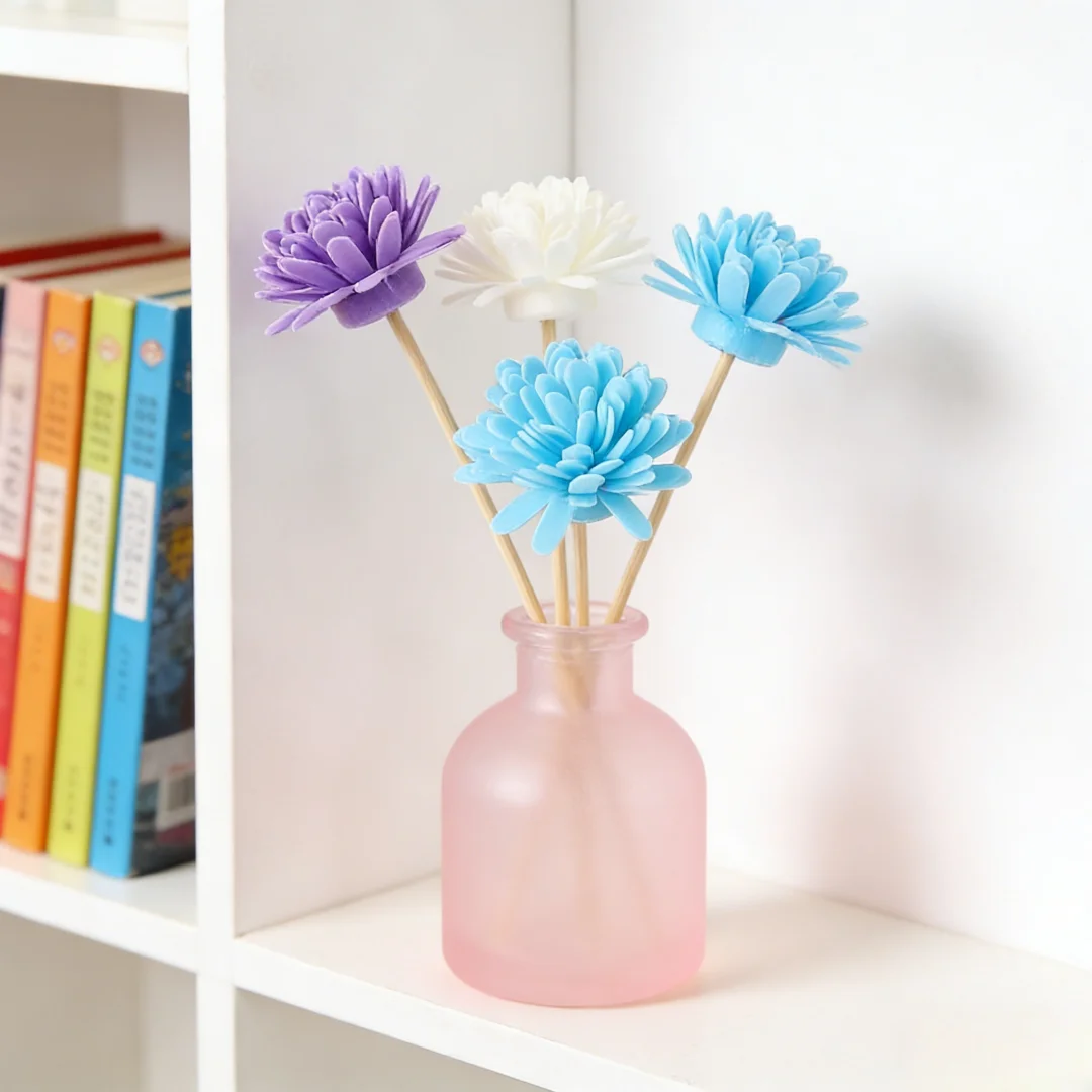 100pcs Pink Hydrangea Flower Rattan Sticks Fireless Fragrances Reed Diffuser Stick DIY Ornaments Home Decor