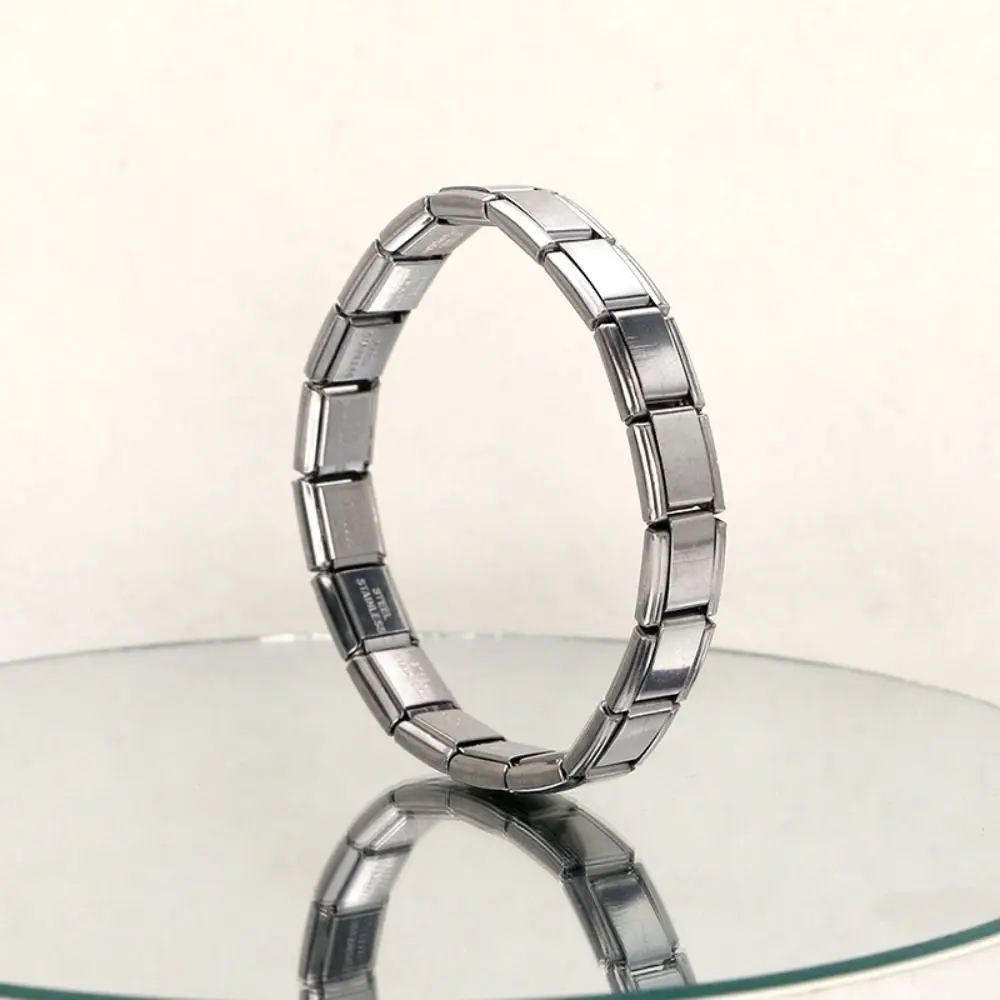 

Elastic Italian Starter Charm Bracelet Jewelry Handmade Stainless Steel Bracelet 9mm Wide Modular Links Men Bangle Vacation