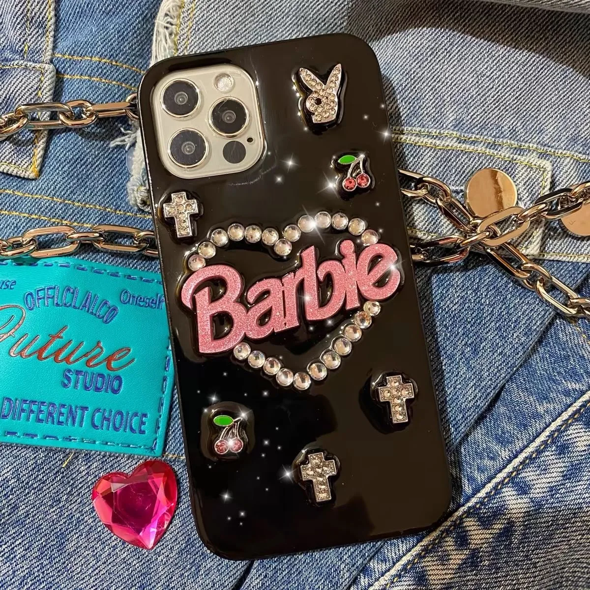 Luxury Cute Diamonds Barbie 3D Heart Love Glitter Case For iPhone X XR 12 11 13 14 15 16 ro Max Pink Cartoon Cherry Barbie Cover