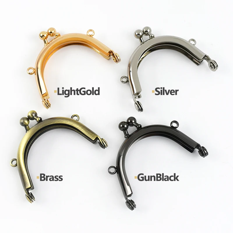 2/5Pcs 5cm Metal Kiss Lock Purse Frame Arc Clasp with Chain Loops for Coin Mini Bag Handle DIY Sewing Craft Hardware Accessories