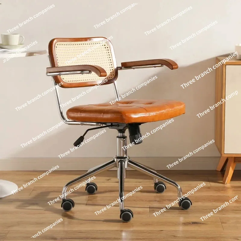 New study computer  retro office chair rattan solid wood home desk swivel  seat lift chair