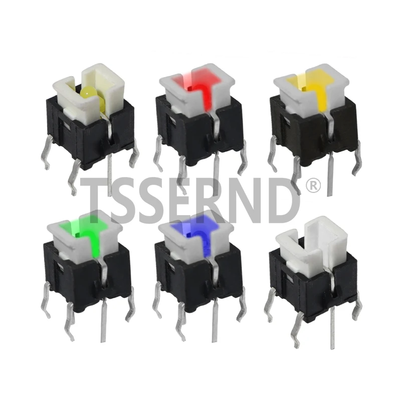 10PCS Iight Touch Switch 6*6*7 H Tactile Switches With LED Red White Blue Yellow Green 6X6X7MM Microswitch/Key 6*6*7.2mm