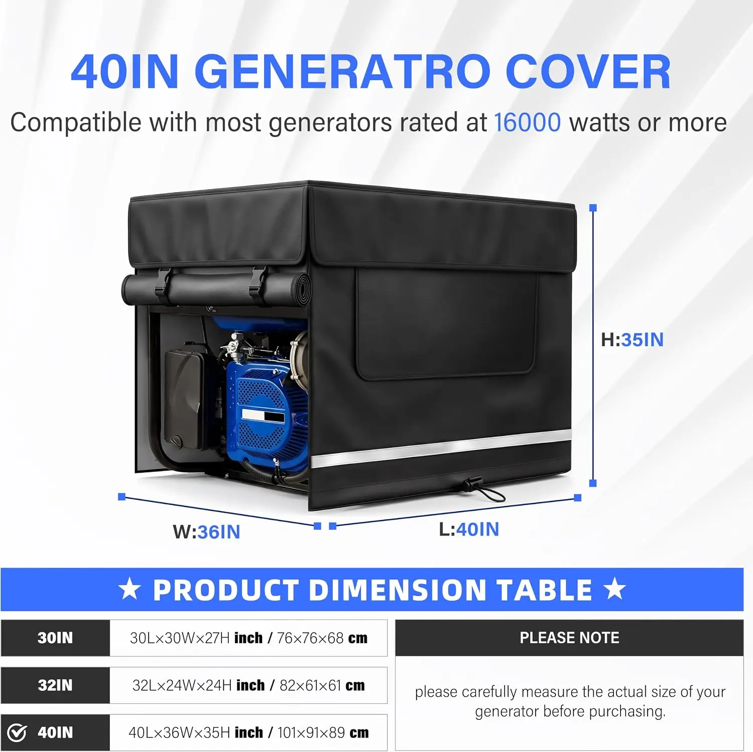 Heavy Duty Waterproof Outdoor Generator Cover 40L×36W×35H Inch Black All Weather UV Dust Protective Cover for Portable Generators