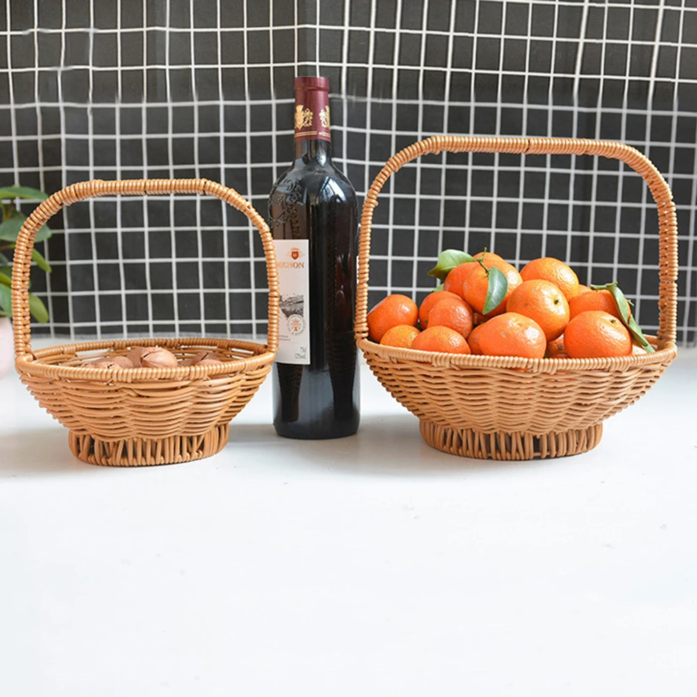 

Premium Rattan Plastic Storage Basket Portable Hand-Woven Fruit Vegetable Organizer for Home Hotel Picnic Decor Small Size