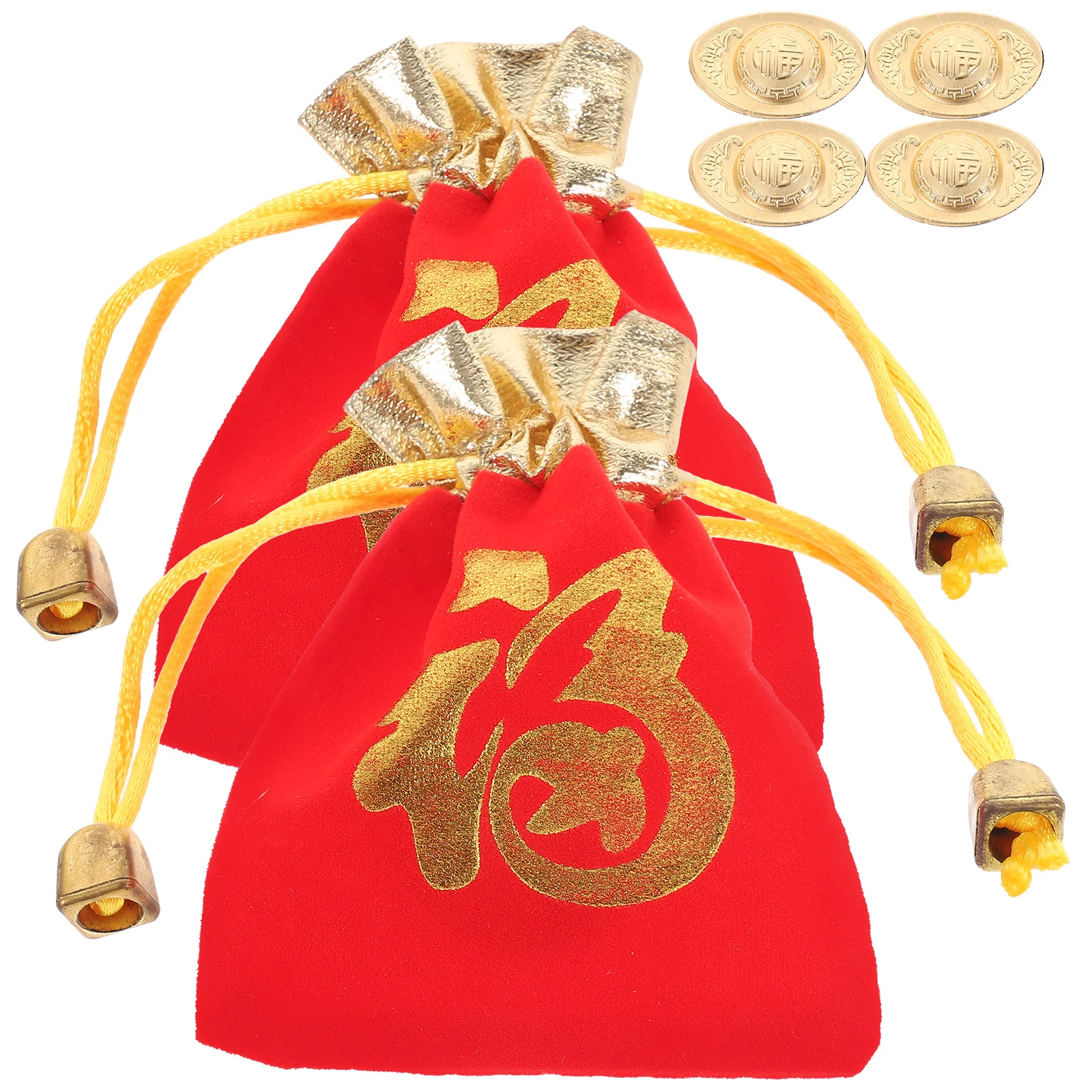 

2 Sets Rabbit Year Gift Bags Red Drawstring Pouches Chinese Style Mini Money Bags Jewelry Storage New Year Practical
