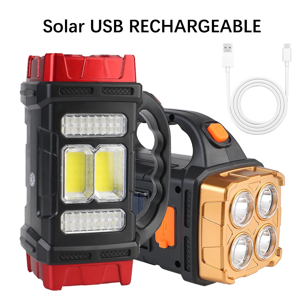 

USB Rechargeable Light Waterproof Light Solar Charge for Outdoor Led Flashlights 4 Gear High Power Camping Torch Work Light
