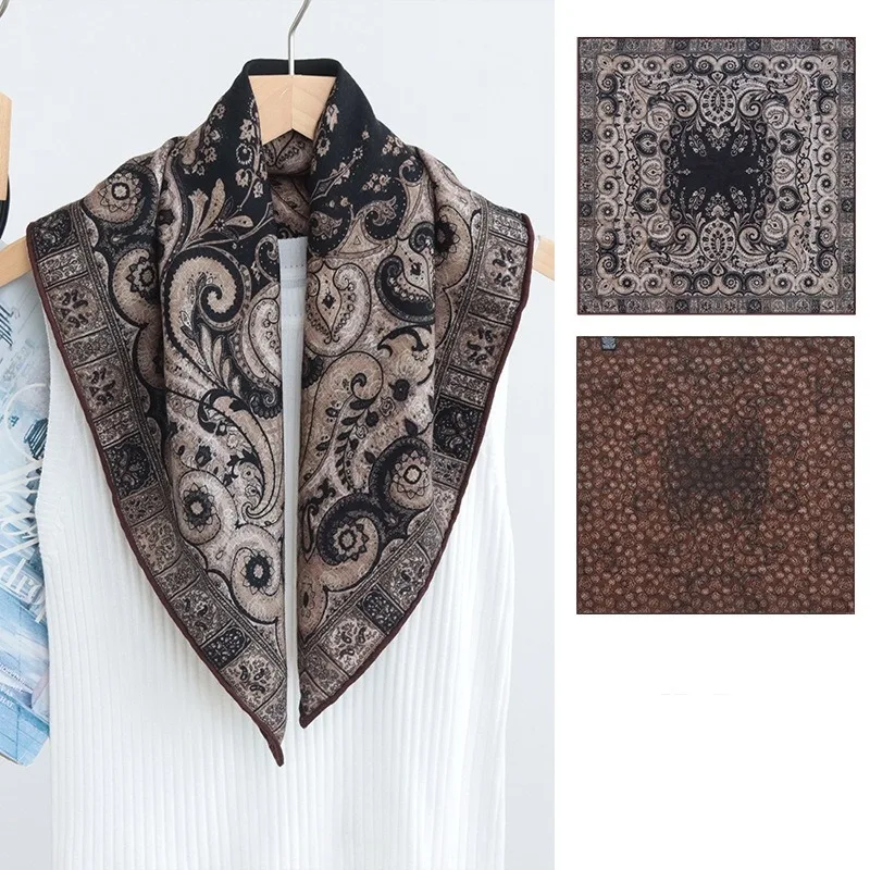 Double Sided Different Color Silk Wool Square Scarf Love Of Blooms Italian Paisley Print Ladies All Match Neck Wrap Shawl