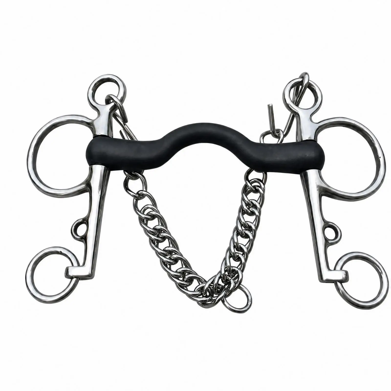 Stainless Steel Pelham Bit with Curb Chain Multi-Loop English-Style Pelham Horse Bit Sharp-Edge-without Smooth Polished Finish