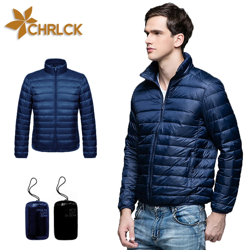 CHRLCK Packable Down Jackets Men\'s Ultralight Camping Trekking Waterproof Winter Coat Outdoor Windproof Warm Puffer Jacket Male