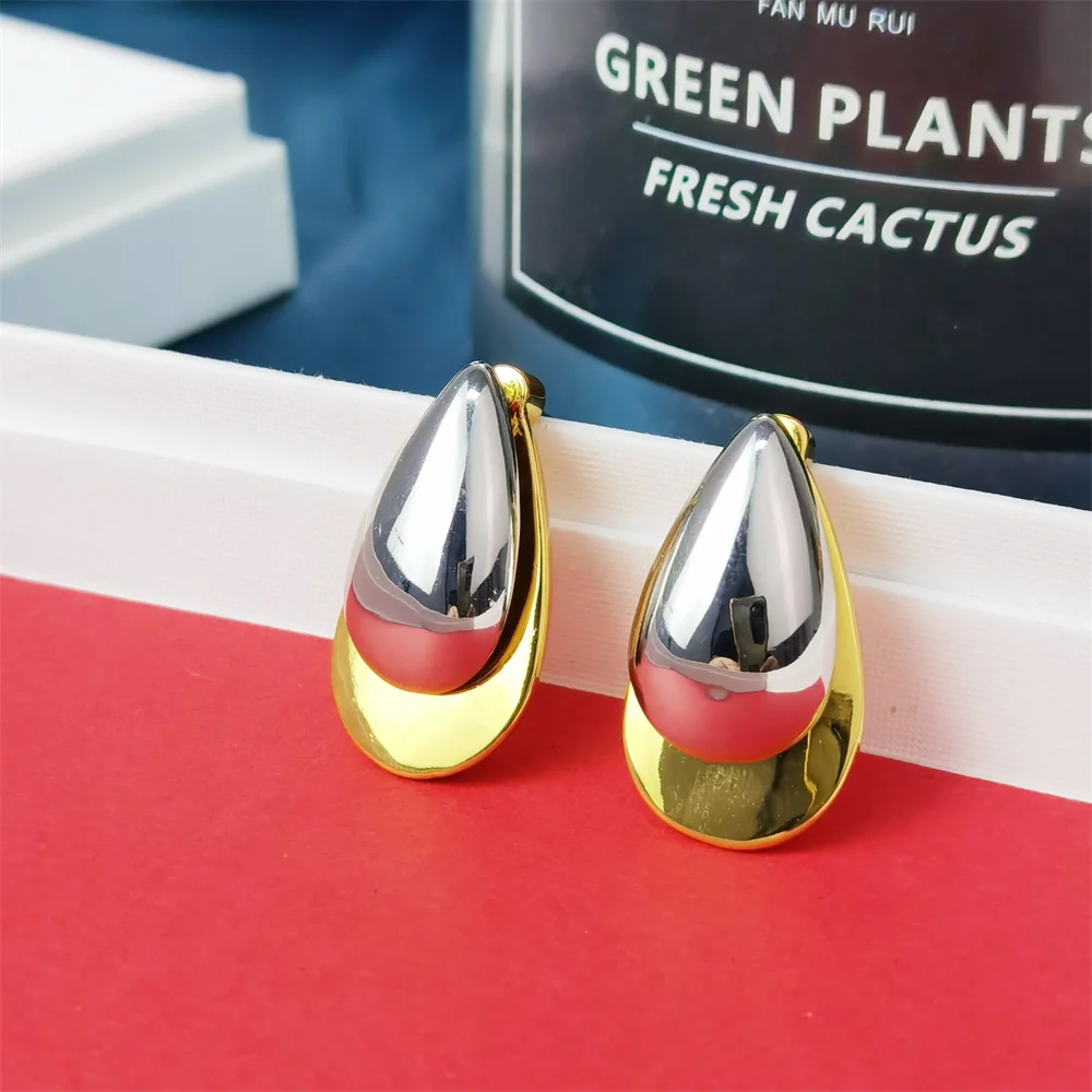 

Two Color Metal Water Drops Simple And Fashionable Industrial Style Earrings For Women Party 2022 European Famous Luxury Jewelry