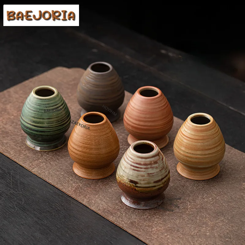 BAEJORIA Japanese Kiln Change Spiral Matcha Tea Chasen Holder Stand Bowl Bamboo Whisk Grinder Teaware Tools Holder Tea Gifts Cha