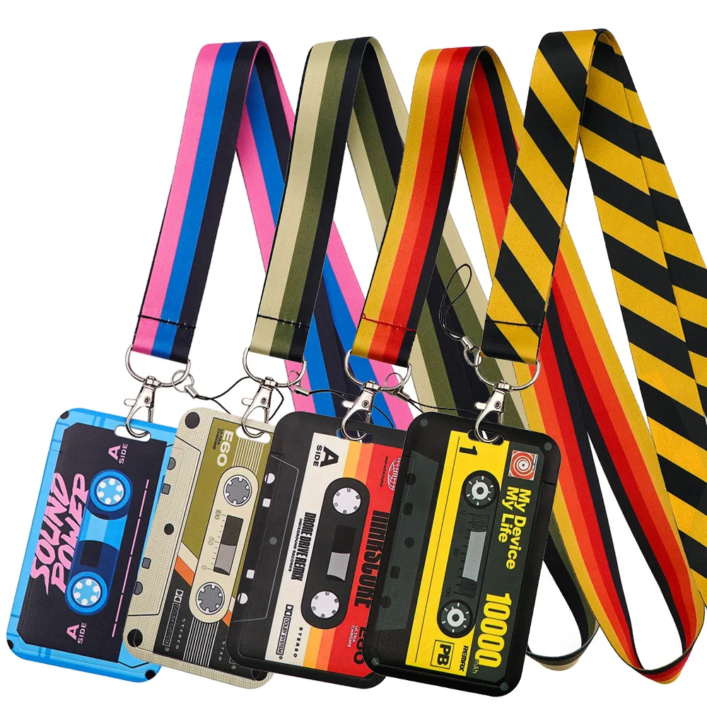 

LX1621 Cool Vintage Cassette Lanyard Keychain ID Credit Card Cover Pass Mobile Phone Charm Neck Straps Badge Holder Key Holder