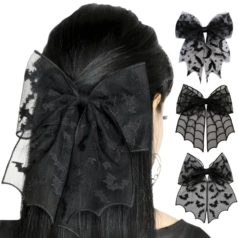 

Креативная заколка для волос со звездой и паутиной, пружинная заколка, кружевная вуаль на голову летучей мыши, элегантная черная заколка для волос на Хэллоуин, маскарад
