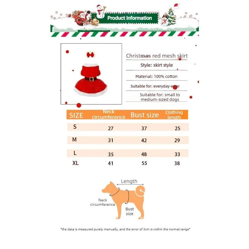 Samt-Weihnachtsmannkleid für Hunde mit Pailletten-Netzrock Flauschiger Weißer Besatz Elegantes Weihnachtsoutfit für Kleine Hunde Perfekt für Fotos – Detail 2
