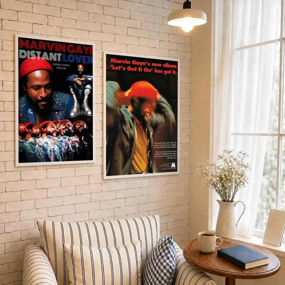 Singer M-Marvin Gaye Poster PP Self-Adhesive Waterproof Wall Decor for Bedroom,Living Room,Dorm,Bar Aesthetic Decor Gift