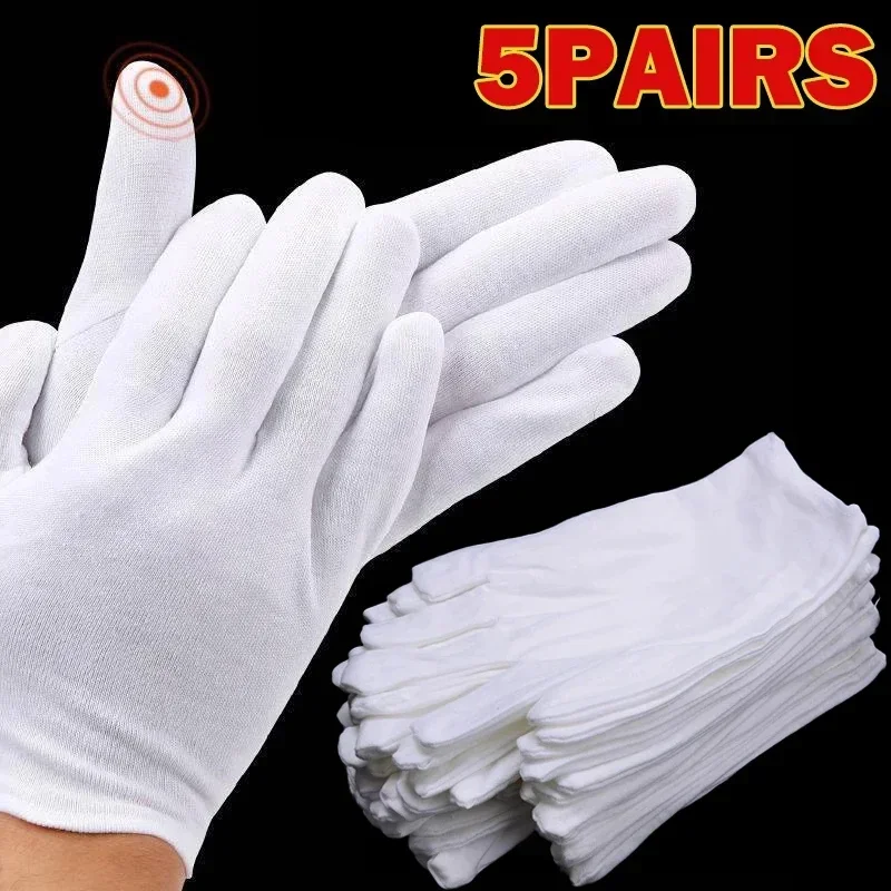 10 Stück weiße Baumwoll-Arbeitshandschuhe für trockene Hände, zum Umgang mit Folien, SPA-Handschuhe, zeremonielle, hochelastische Handschuhe, Haushaltsreinigungswerkzeuge – Detail 1