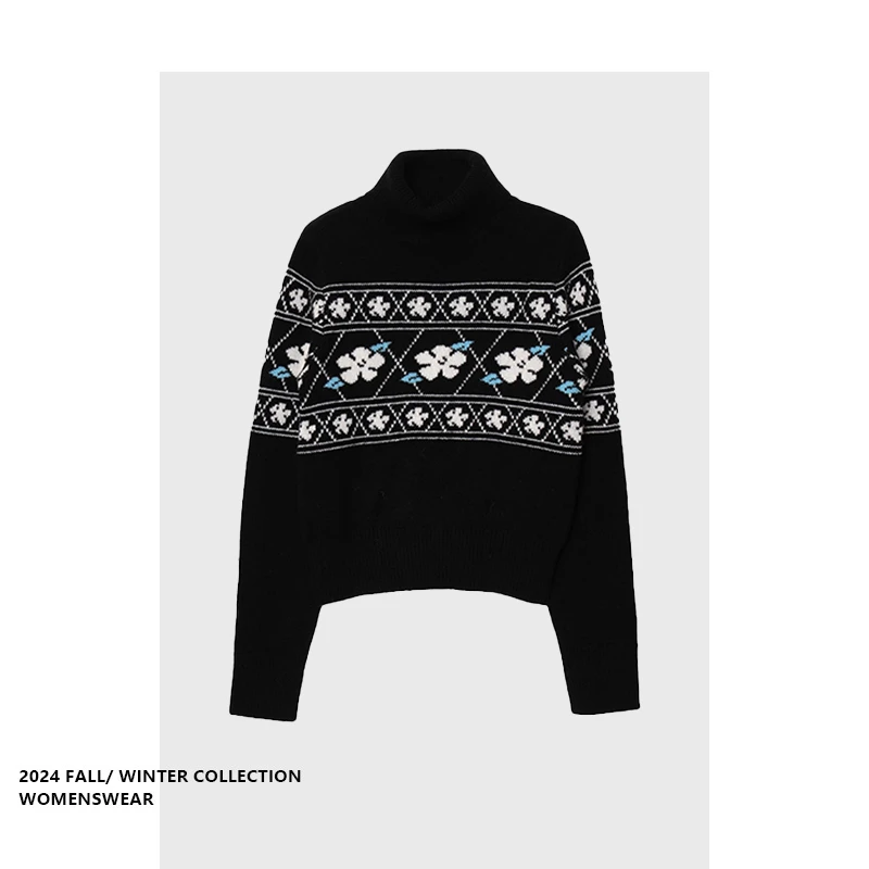 

Вязаный свитер Forever 21 в стиле ретро, модный, цвета чайной розы, с высоким воротником, вышивкой, зимний, 2026, элегантный, для повседневной носки