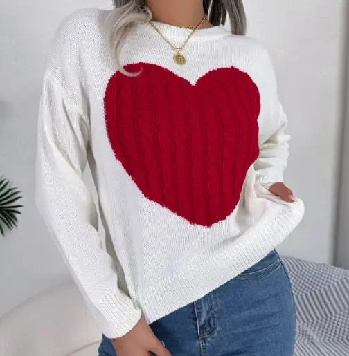 

Women's Long Sleeve Pullover Sweater Real Shot Fried Dough Twists Love Design for Valentine's Day Wear Autumn Winter 2025