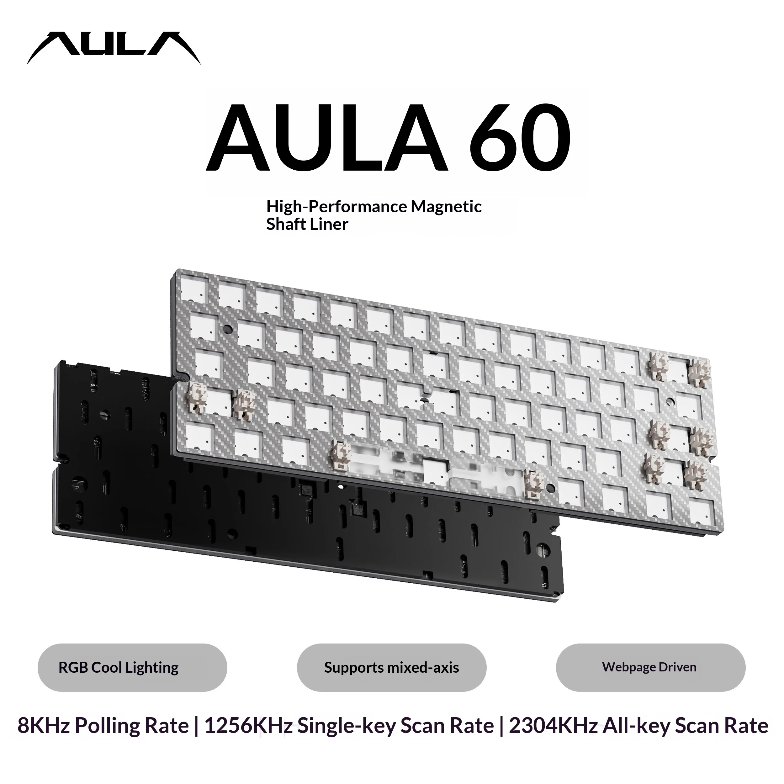 AULA Galaxy600/66/60 Gemini Magnetic Axis Keyboard Inner Case PCB 1.5mm Carbon Fiber Positioning Plate Set Keyboard Accessory