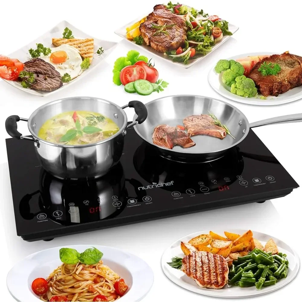 

Induction cooker -1800w-120V, portable digital ceramic countertop dual burner,with child safety lock - non stick ceramic surface