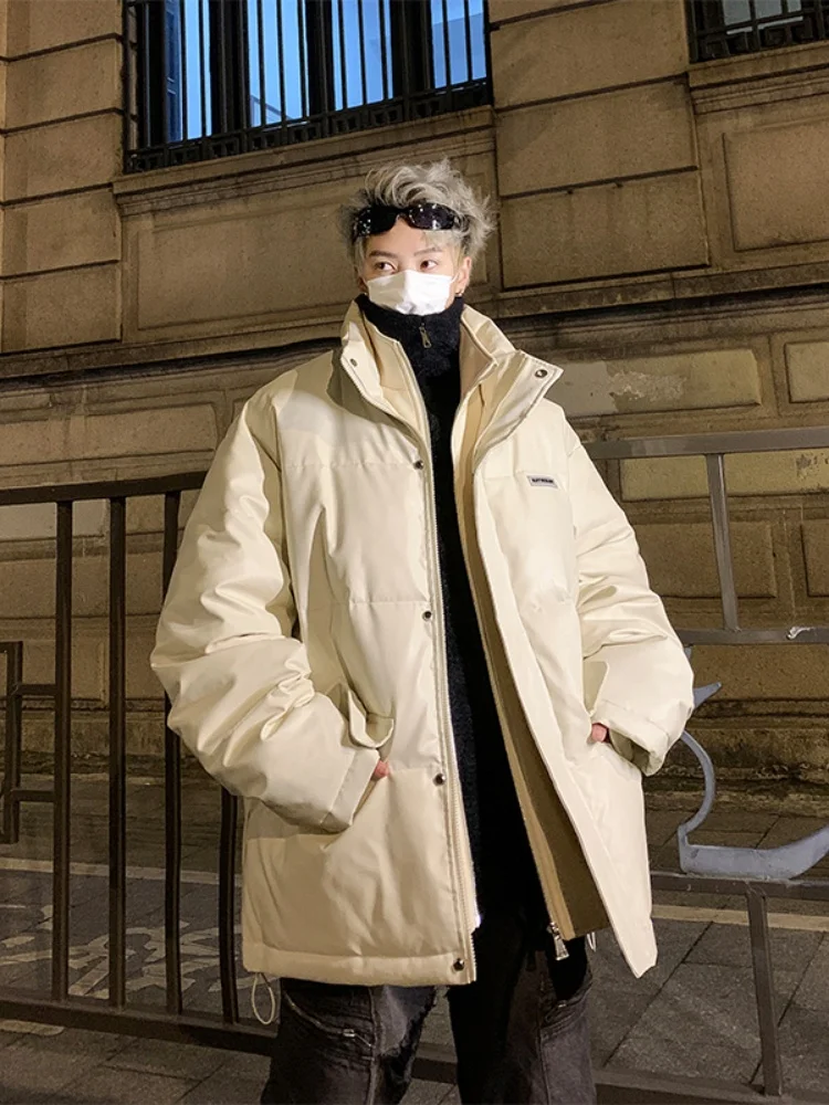 

Men's Thiened PU Leather Cotton Jaet Winter Warm Hooded American High Street Trend Brand Haome Cotton Coat Outerwear