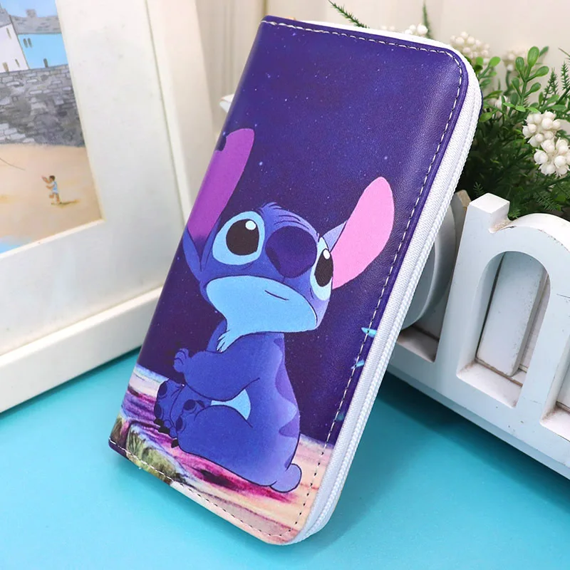 Dompet koin siswa Multi Slot kartu kapasitas besar ritsleting kartun kartun Anime imut dompet koin Stitch baru Disney